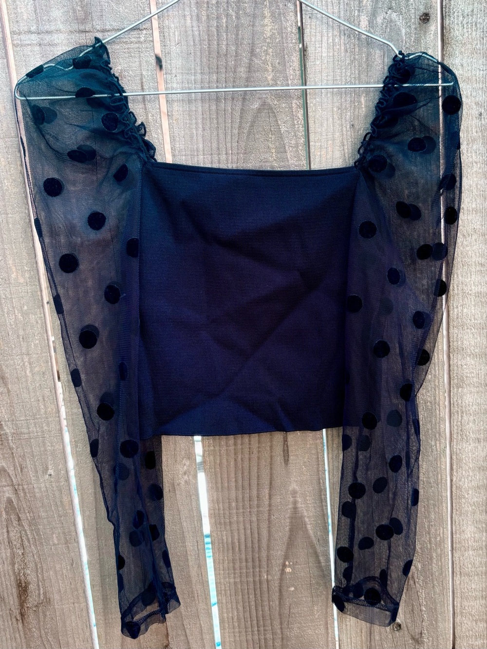 Zara Black Polka Dot Mesh Sleeve Crop Top